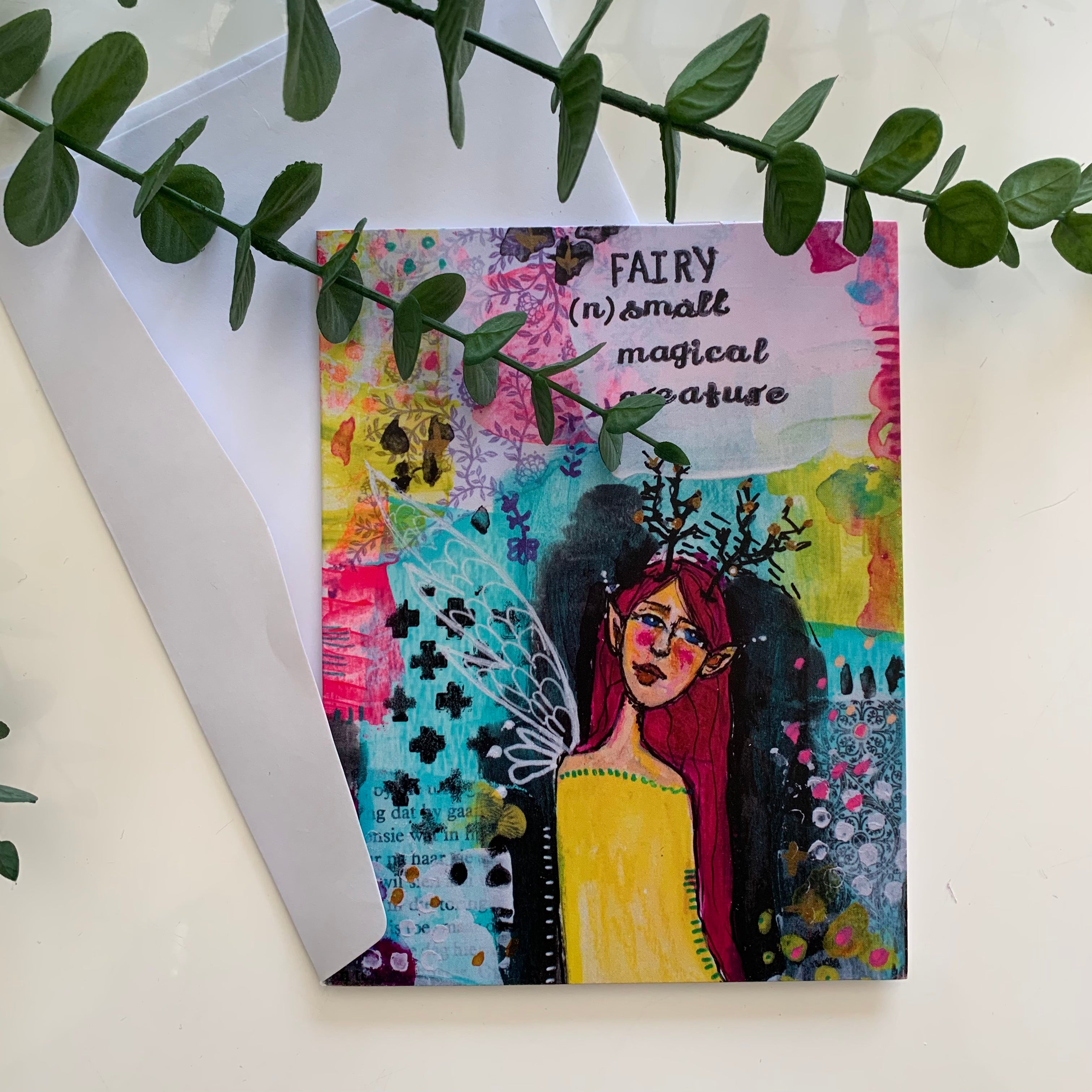 mixed media art greeting card with cute fairy from Adelien's Art