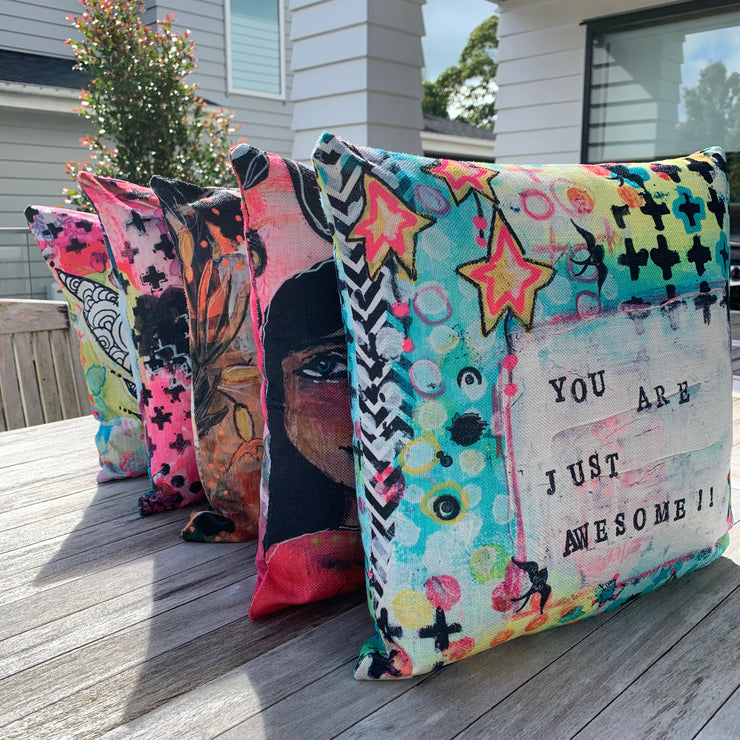 collection of colorful positive affirmation scatter cushions by Adelien&