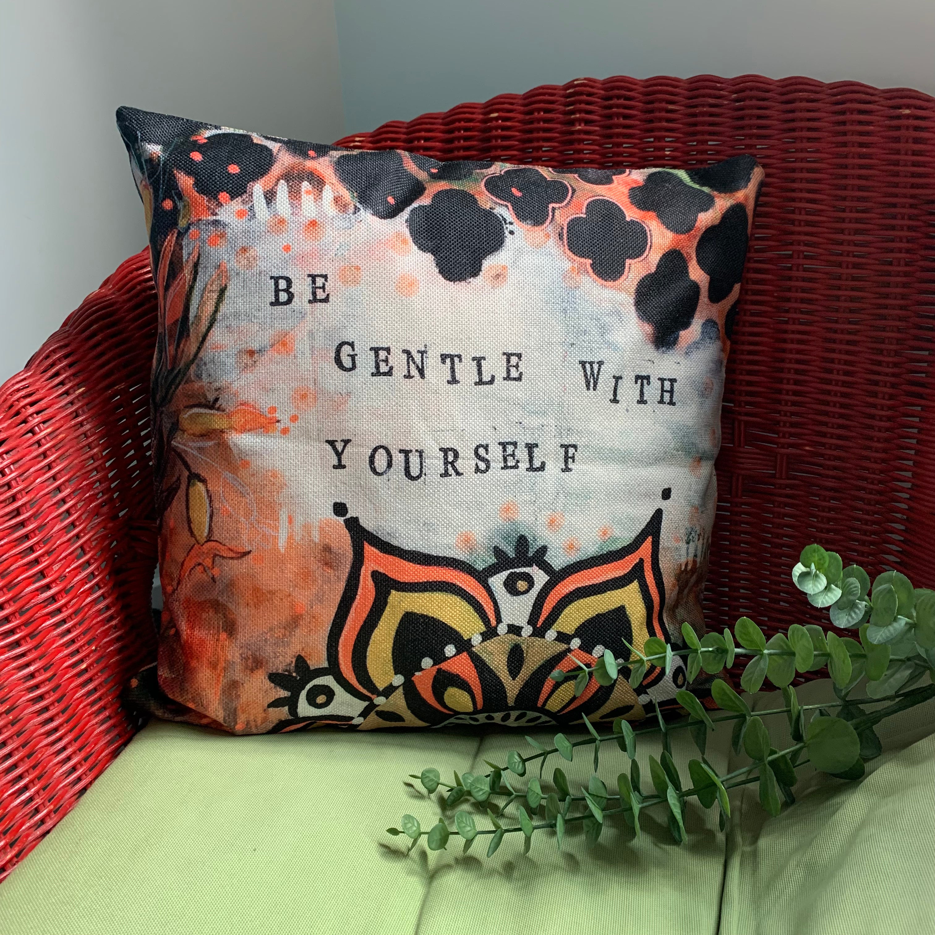 Be gentle with yourself positive affirmation scatter cushion by Adelien's Art