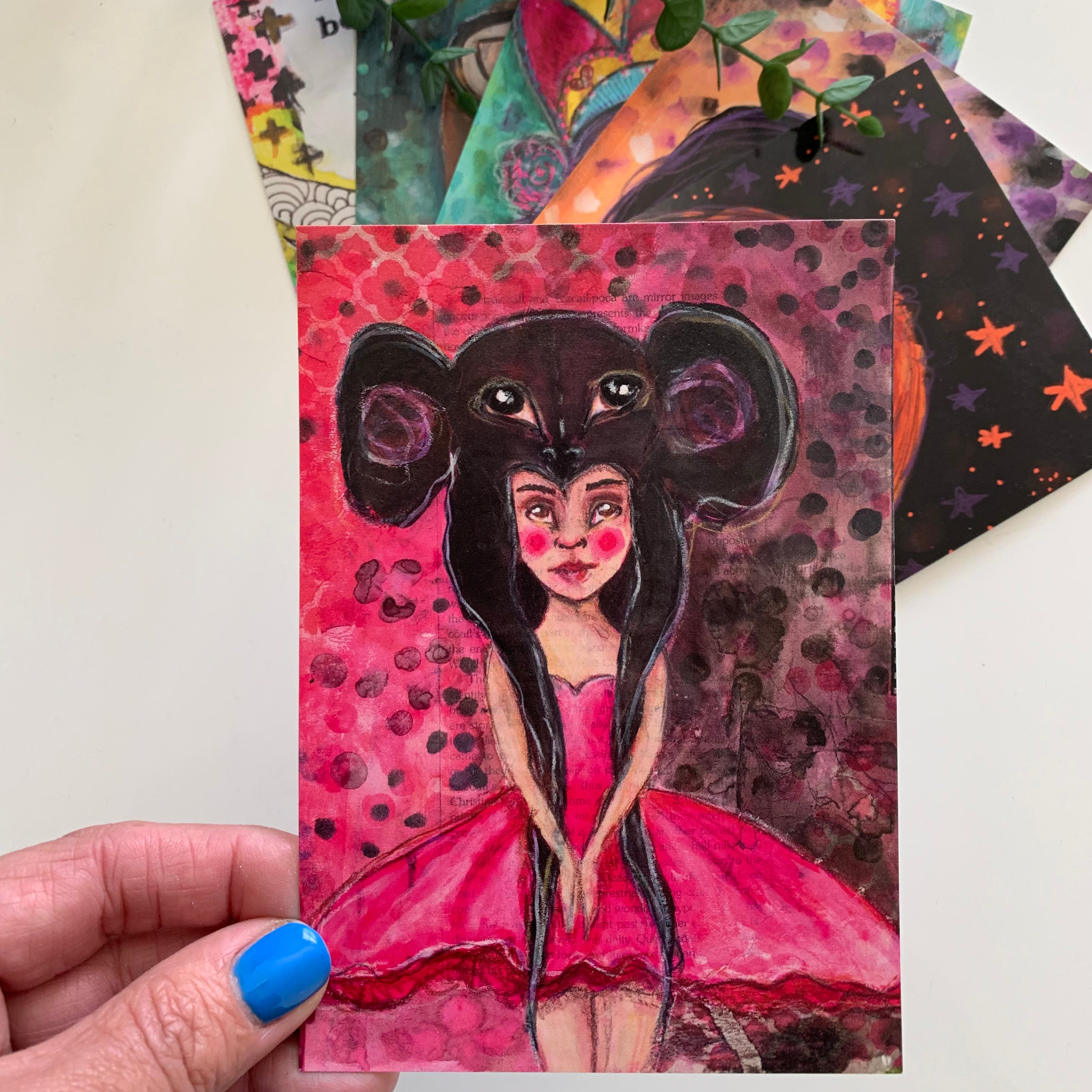 mouse girl balerina A6 post card from mixed media artist Adelien's Art