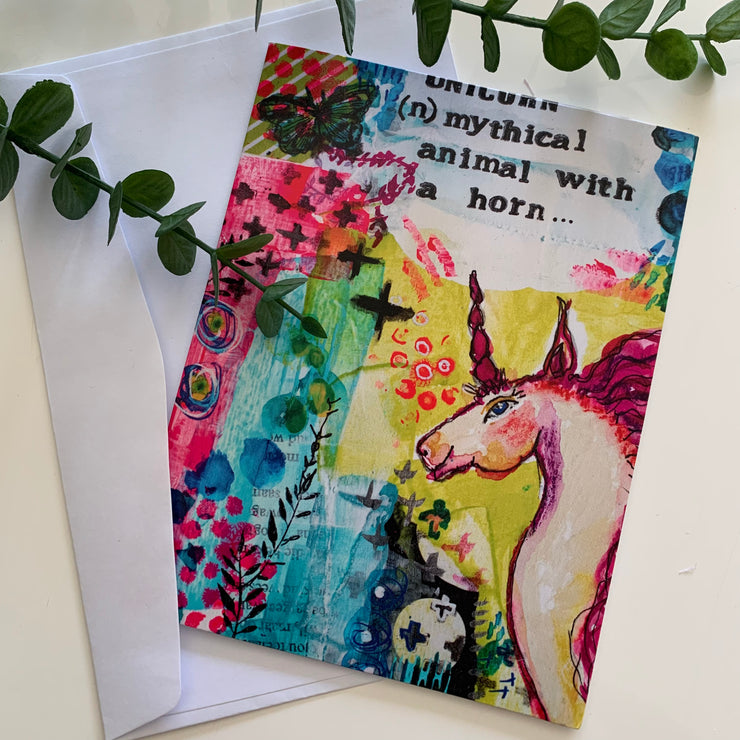 unicorn mixed media art gift card from Adelien&