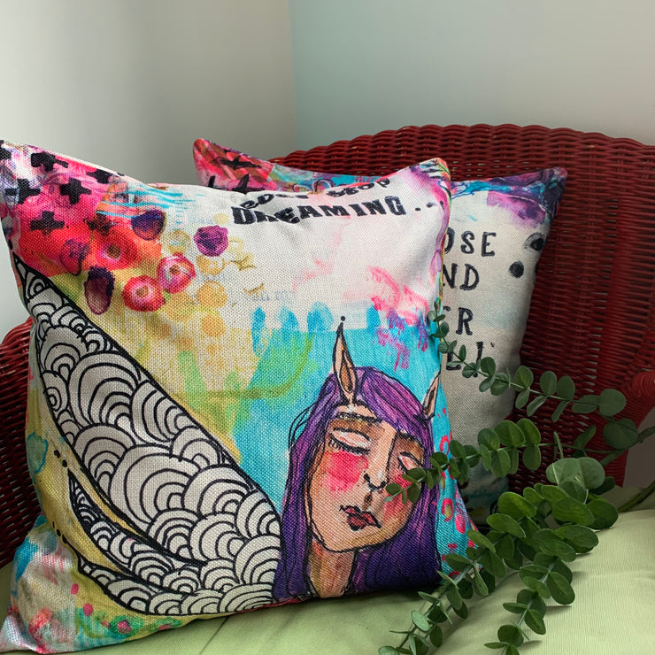 Never stop dreaming mixed media scatter cushion by Adelien&
