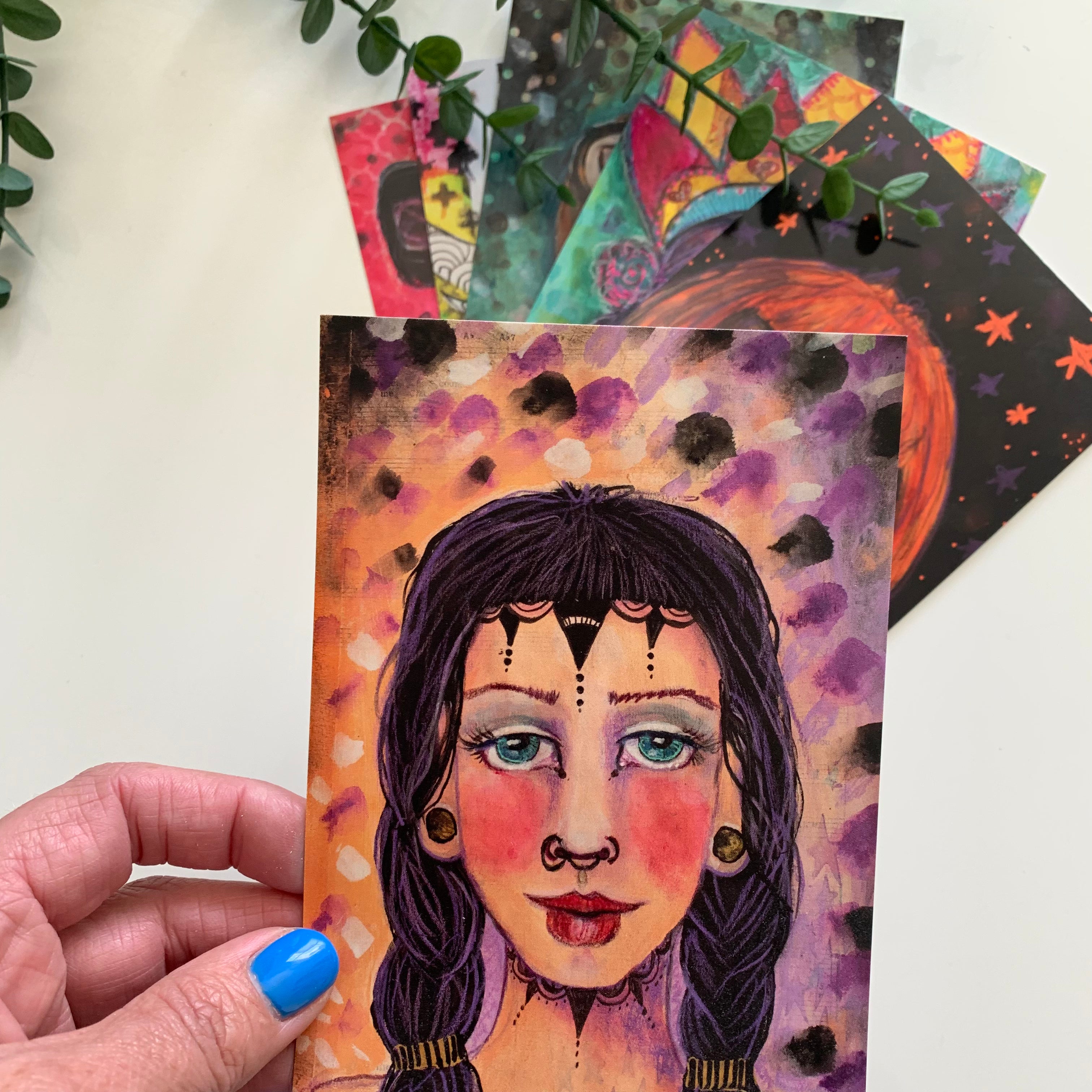 Warrior princess mixed media A6 post card by Adelien's Art
